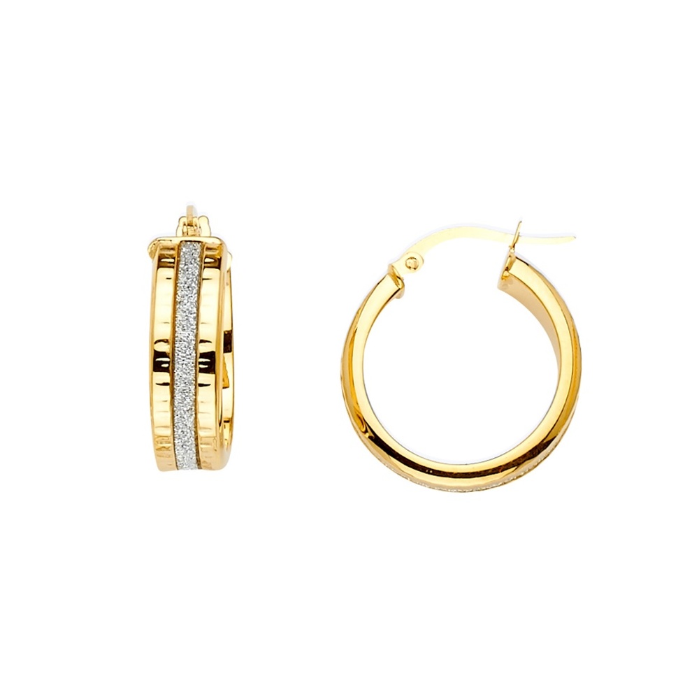 14k Yellow Gold 5mm Glitter Round Hoop Earrings